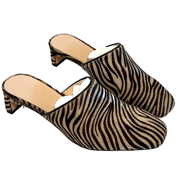 NEW J Crew Layla Mule Heels Calf Skin Pony Hair Tiger Zebra Print US 5 - Picture 4 of 5